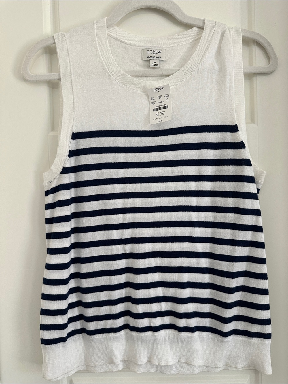 J. Crew Striped Sleeveless Knit Tank - White & Navy